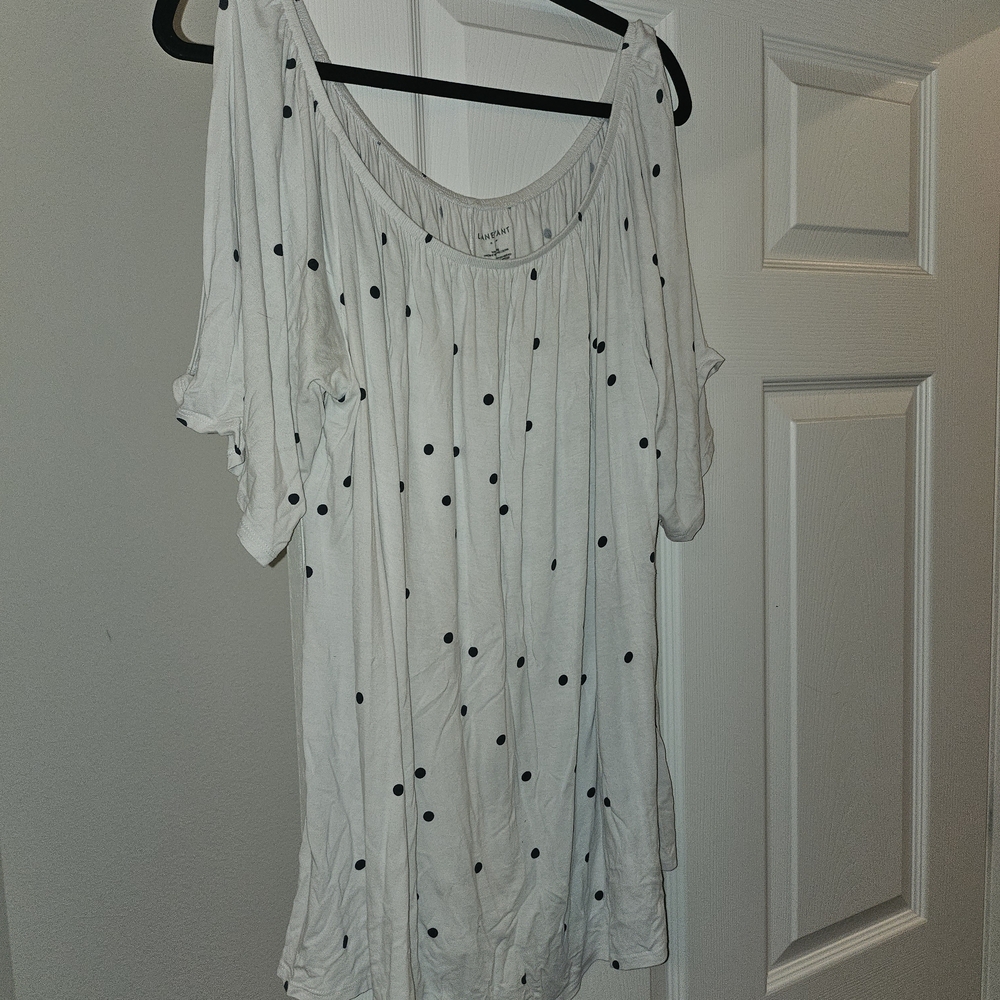Lane Bryant White and Black Polka Dot Blouse